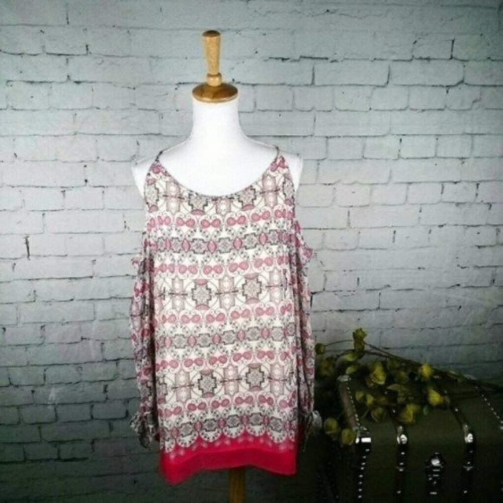 Max Edition Boho Cold Shoulder Top Pink Size Large